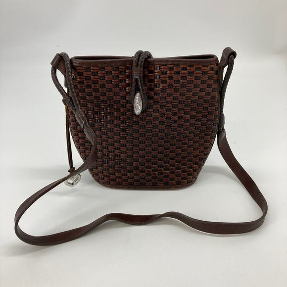 Brighton 652372 Brown leather basket weave crossbody - Picture 1 of 11